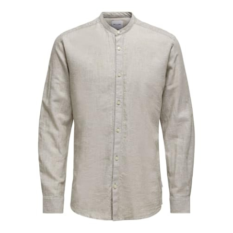 ONLY and SONS ONSCaiden LS Solid Linen MAO Shirt Longsleeve beige M