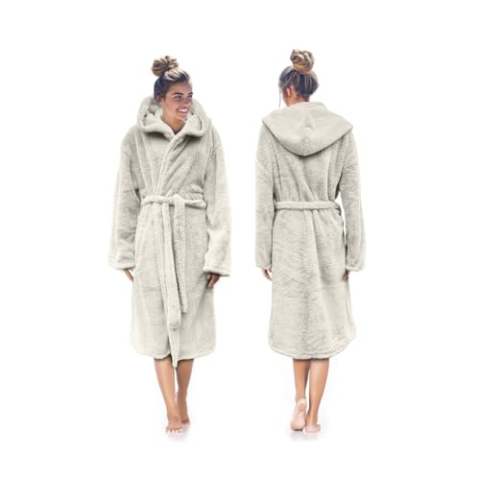 LINNICK Teddy Pluche Badjas met Capuchon inclusief Teddy Tas - off white - M