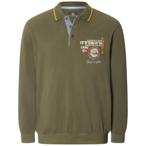Jan Vanderstorm Loki poloshirt met lange mouwen voor heren, Olijf, L