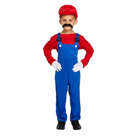 Super Workman verkleedkostuum, rood - klein (4-6 jaar), Rood, Small (4-6 Yrs)