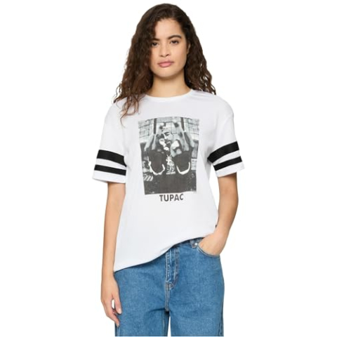 Mister Tee 2pac Stripes T-shirt voor dames, wit, S