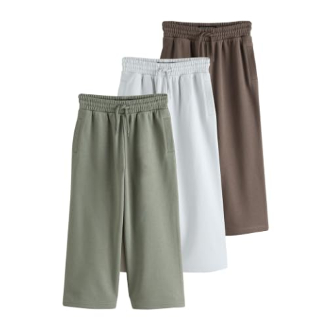 NEXT Jongen Set van 3 joggingbroeken met wijde pasvorm Brown/Khaki/Grey 164