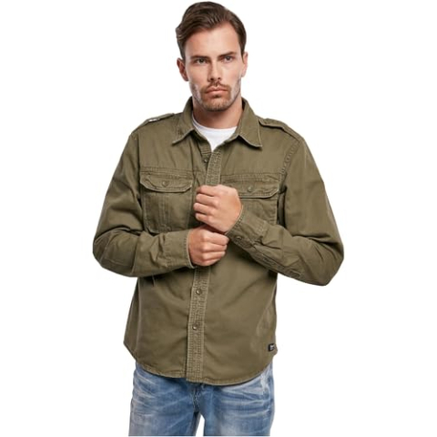 Brandit vintage overhemd lange mouwen, Olijf Longsleeve, XL