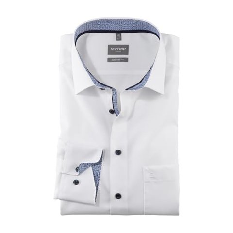 OLYMP Luxor Comfort Fit overhemd, wit (contrast) Strijkvrij - Maat 45