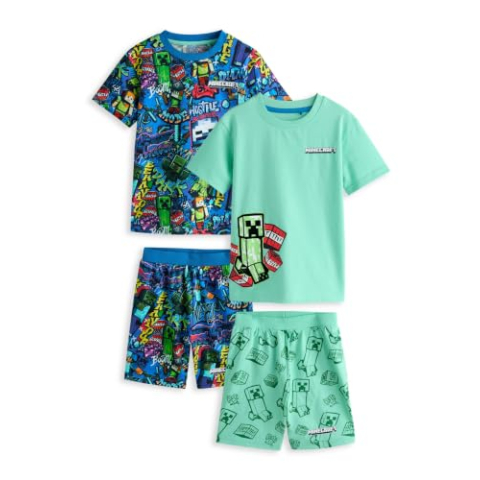 NEXT Jongen Set van 2 korte License-pyjama's met Minecraft-print Green/Blue Minecraft 128