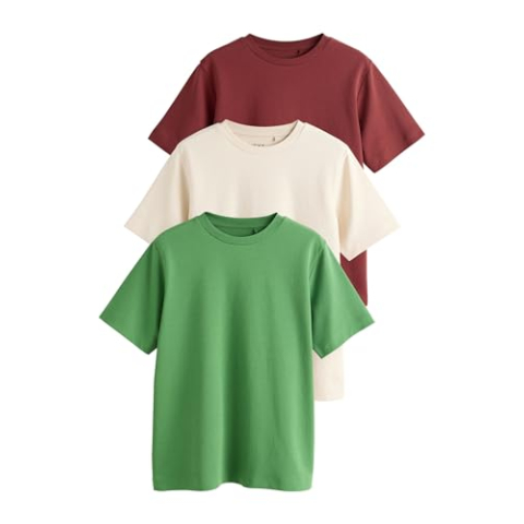 NEXT Vrouwen Set van 3 zware basic T-shirts Green/Ecru/Red 42