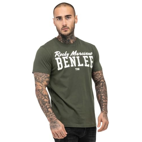 Benlee T-shirt voor heren, normale pasvorm, logo, olijf/wit., XL