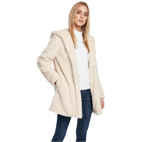 Urban ClassicsdamesparkaTeddyjas pluche mantel van teddyfleece - dames met capuchon teddyjas,gebroken wit,M