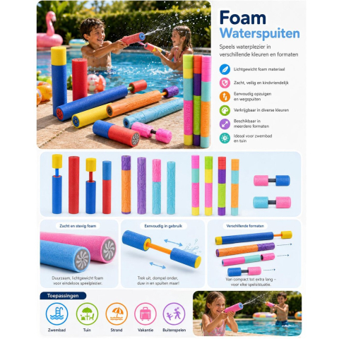 Free & Easy waterpistool spuit - 6x - foam pomp - lengte 46 cm - buiten speelgoed - water spuiten -