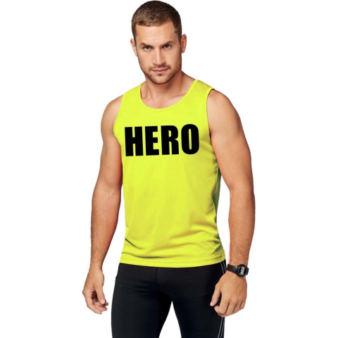 Neon geel sport shirt/ singlet Hero heren L -