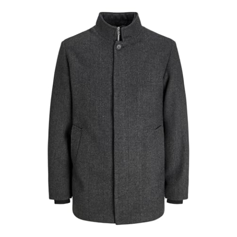 JACK & JONES wollen jas voor heren, Donkergrijs gemêleerd/patroon: herringbone, XL