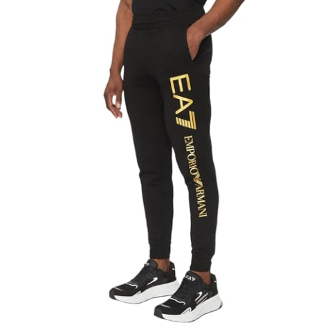EA7 Heren Logo Serise Joggingbroek, Black/Gold, M