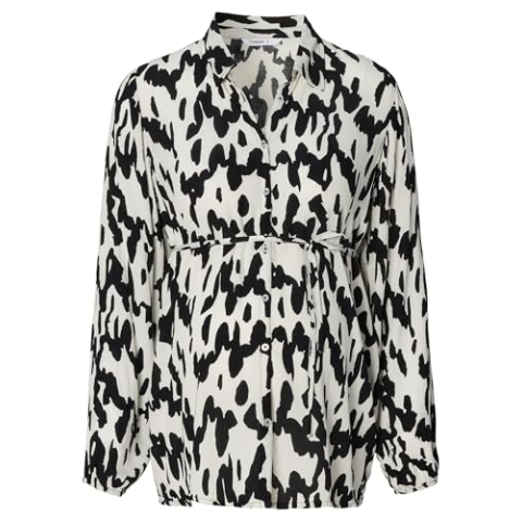 Noppies Maternity Esma Nursing Blouse met lange mouwen, Wavy Black Print - N331, S