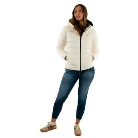 TOMMY JEANS Dames TJW SLIM HOOD PRNT DOWN JCKT EXT DW0DW21617, Wit, M, Wit (Ecru), M