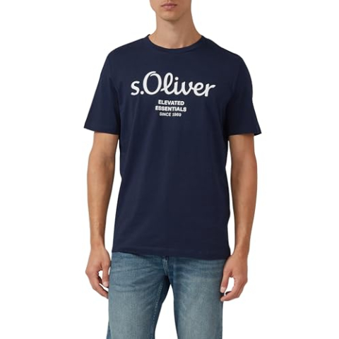 Katoenen T-shirt met logo-print, Donkerblauw, S