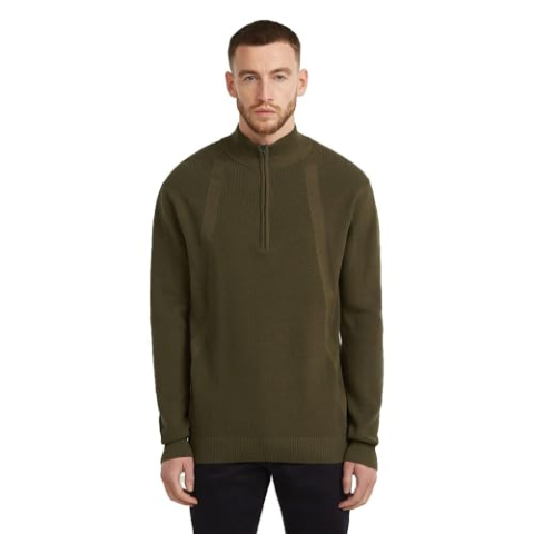 8719965012981 Structuur Half Zip Knit, groen (Dark Olive D26726-c868-c744), L