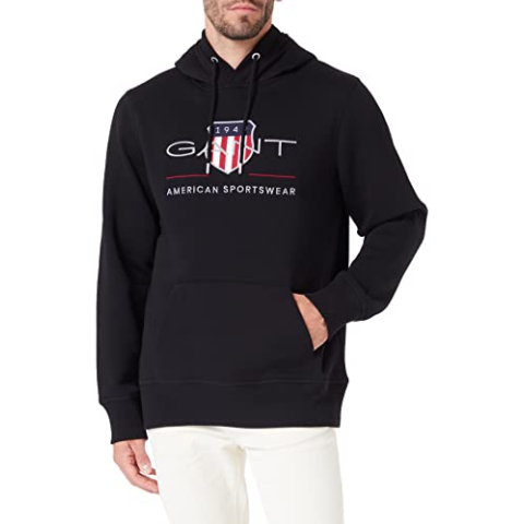 GANT Heren Reg Archive Shield Hoodie capuchontrui, zwart, L
