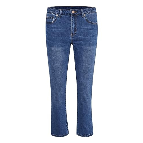 KAFFE Dames Jeans Slim Fit High-Waisted Flared Legs Denim Cropped Length, Medium Blue Denim, 42
