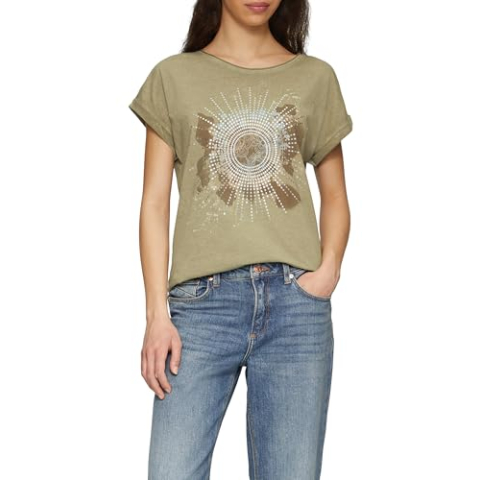 Oversized shirt in gewassen look met print op de voorkant, dennengroen, XS