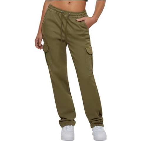 Urban Classics Twill Cargo Pants voor dames, hoge taille, tiniolive, XXL