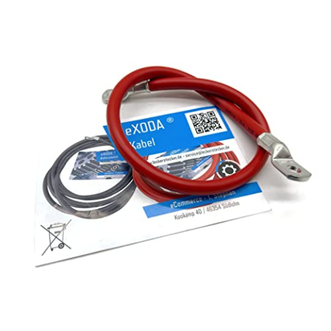 eXODA Batterijkabel 35 mm² 50cm koperen stroomkabel met ringogen M8 rood
