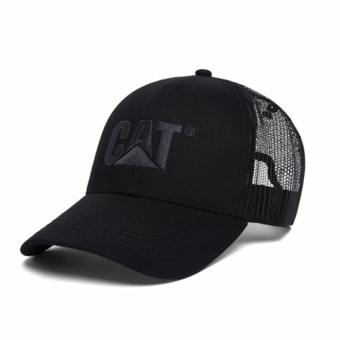 Caterpillar Mannen verhoogd logo platte Bill Cap Baseball, Black, One Size