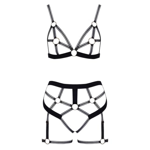 Cottelli LINGERIE BH plus slip met dijbandjes Zwart S