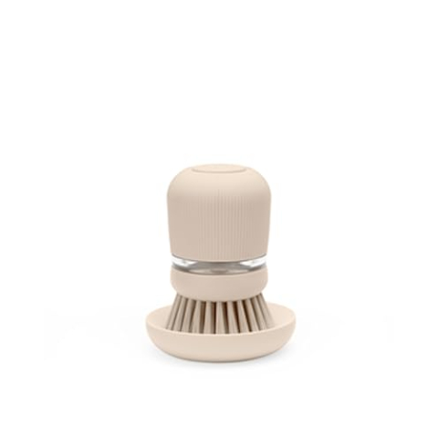 Brabantia SinkSide Afwasborstel met Zeepdispenser (Soft Beige) – afwasborstel met ingebouwde dispenser voor vaatwasmiddel, dynamisch afwashulpmiddel met vervangbare borstelkop