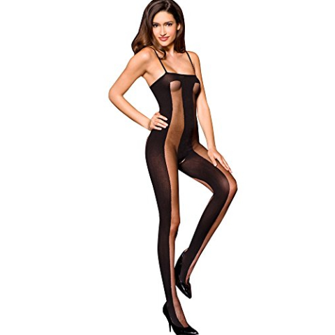 Music Legs Catsuit open kruis - Zwart