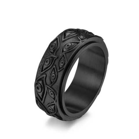 HERGDB Ring Van Roestvrij Staal, Draaibare Vintage Ring Voor Mannen,zwart,7
