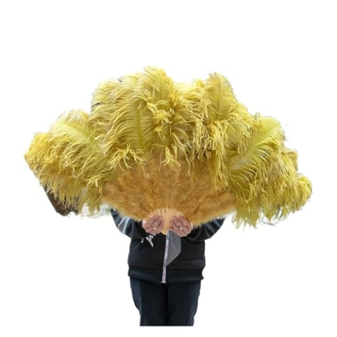 Struisvogel Marabou-veren handventilator, 130 cm draagbare opvouwbare pluimventilator(Olive Green,Right hand)
