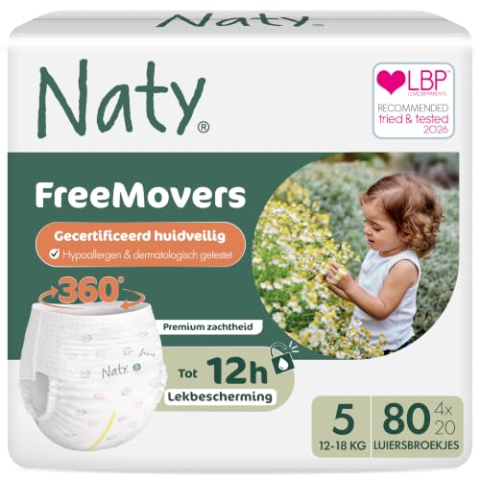 Naty FreeMovers Luierbroekjes, Maat 5 (12–18kg), 80 stuks