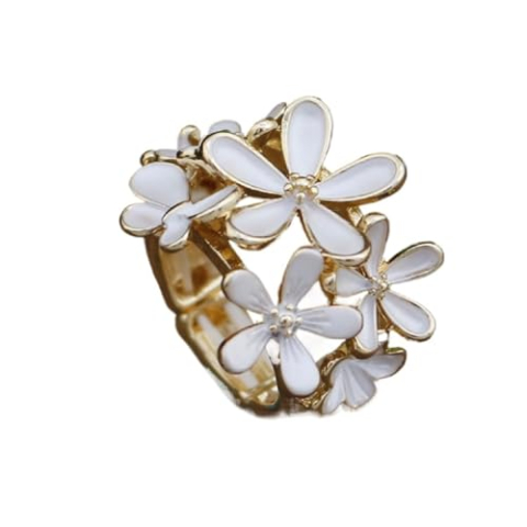 Dames 3D kleurrijke emaille bloem bedelband statement ring for cocktailparty(Gold-White)