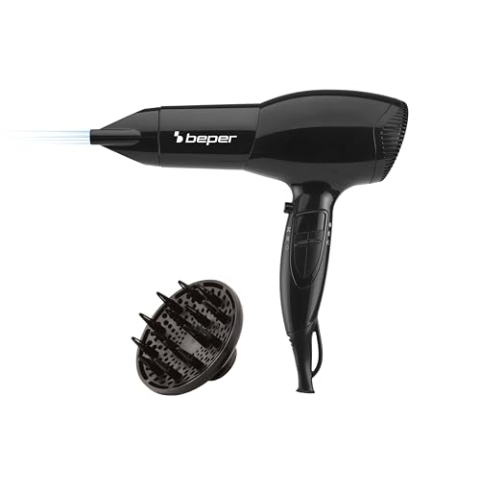 BEPER 40.979 Haardroger 2000 Watt, inclusief Diffuser en Concentrator, Antislip handgreep, Zwart
