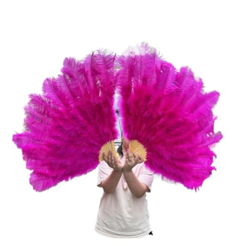 Veren waaier, Struisvogel Marabou Feather Handventilator, 100CM grootte Fans(Rose Red,2PCS)