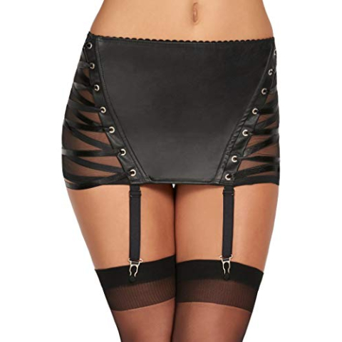 CARACAS Satin Laces Wetlook Garterbelt - Black