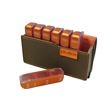 PILBOX Mini Chocolade Pillendoos Weekoverzicht Pillendoos - Taupe/Oranje