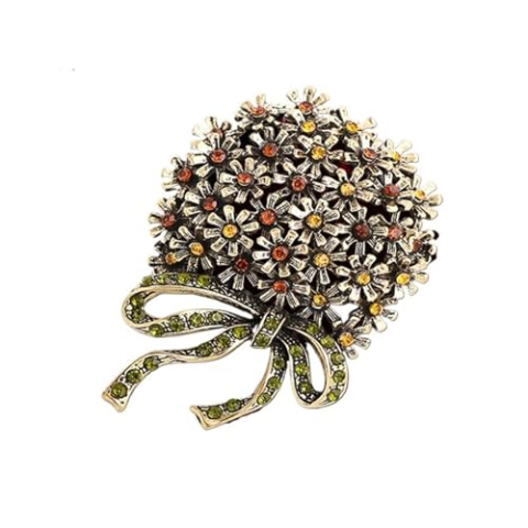 Bloemenbroche met strik, strass, retro, legering, accessoires voor kleding