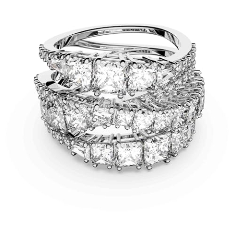 Swarovski Twist Wrap ring, Verschillende slijpvormen, Wit, Rodium toplaag
