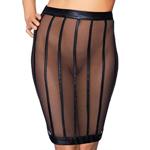 7 Heaven SOCORRO Wetlook en mesh gestreept potlood rok - zwart - S
