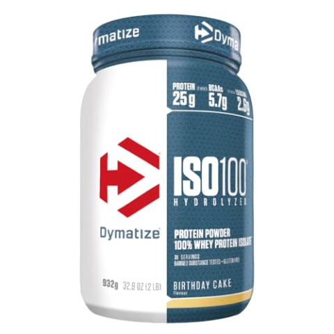 Dymatize ISO 100 Hydrolyzed Birthday Cake 932g - Poeder met weiproteïne-hydrolysaat + -isolaat