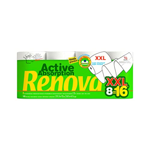RENOVA Active Absorberende 2-laags wit XXL 8 rollen = 16 rollen