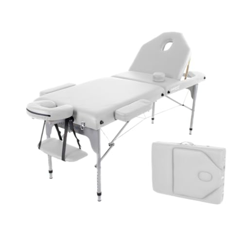 QUIRUMED Opvouwbare aluminium massagestoel, 186 x 66 cm, gestoffeerd, 14 cm, wit