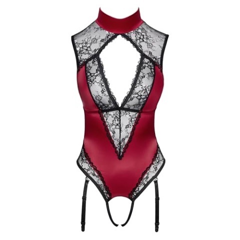 Cottelli Lingerie Crotchless Body voor dames Red/Black XL