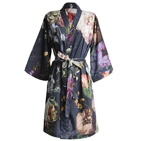 ESSENZA Kimono Fleur Nightblue, S - 100% katoen satijn - Bloemen