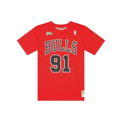 Mitchell & Ness Dennis Rodman 91 Chicago Bulls Rood NBA Name and Number Tee TShirt S