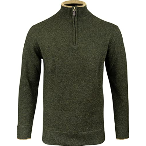 JACK PYKE Ashcombe - Gebreide trui met rits - 100% lamswol - donkerolijfgroen - XL