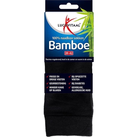 Lucovitaal Bamboe Sok - Lang Zwart - 39-42 1 Paar