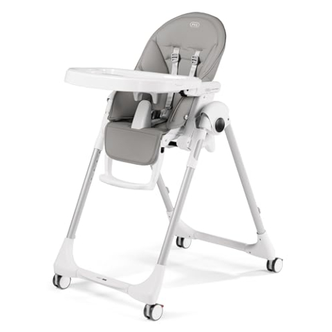 Peg Perego Prima Pappa Follow Me Kinderstoel, Imitatieleer, Grijs