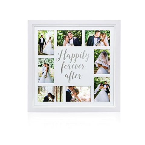 Pearhead Happily Forever Na Bruiloft Collage Picture Frame, Bruidsdouche en Bruiloft Dag Gifts, Nieuwlyweds, Wit